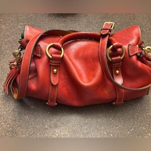 Dooney & Bourke Red Leather Florentine Large Satchel with Brass Details